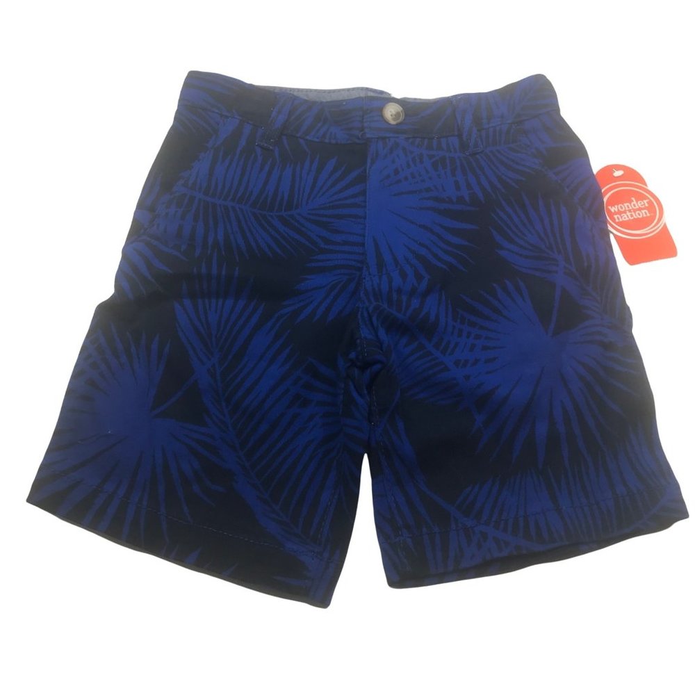 Wonder Nation Boy's Size 6 Adjustable Waist Flat Front Short Blue Palm Leaf New